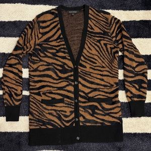 Brown zebra knit cardigan sweater Banana Republic
